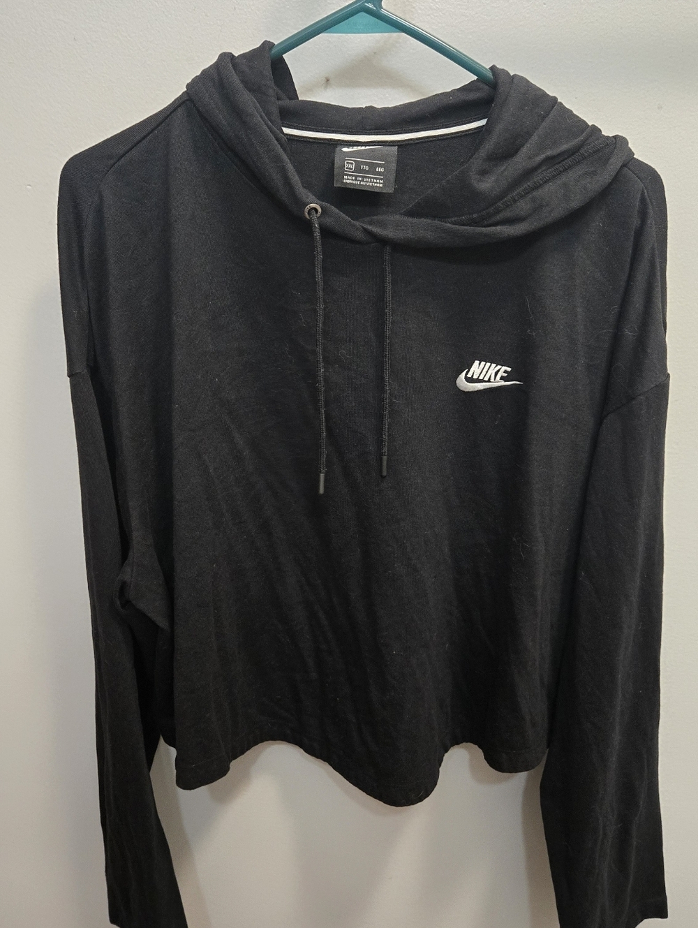 Nike Black Crop Hoodie with White Swoosh Logo